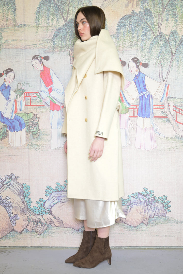 100% Merino Wool Ivory Scarf Coat