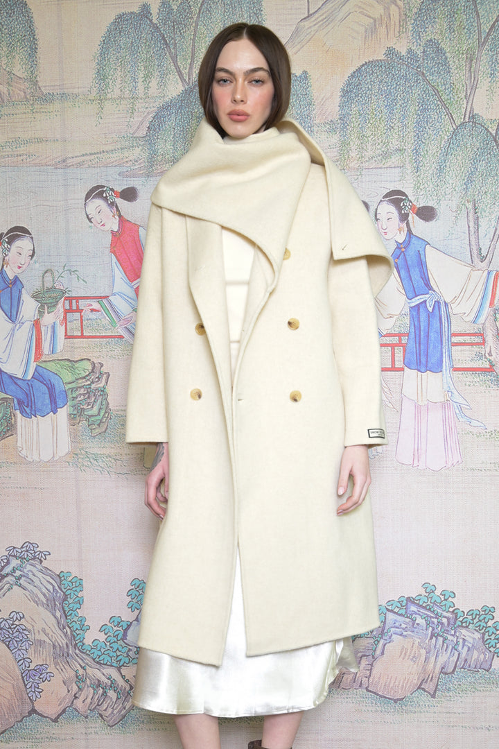 100% Merino Wool Ivory Scarf Coat
