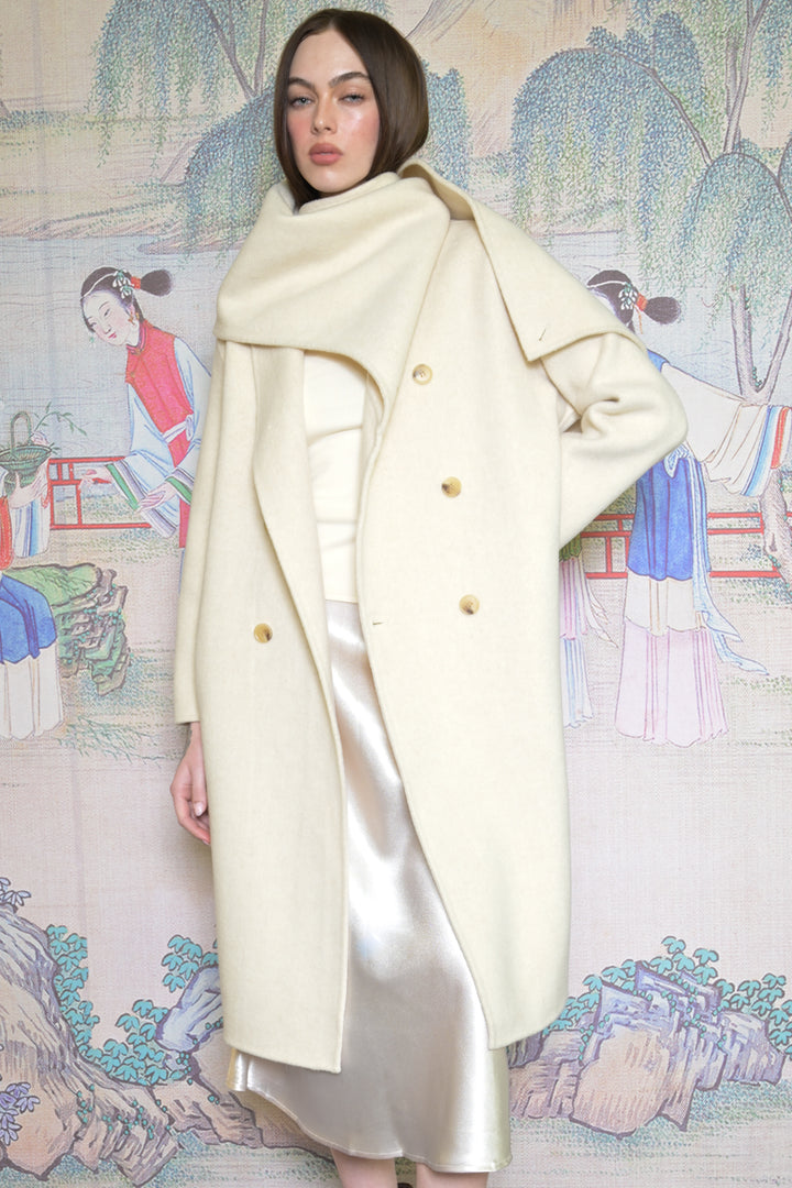 100% Merino Wool Ivory Scarf Coat