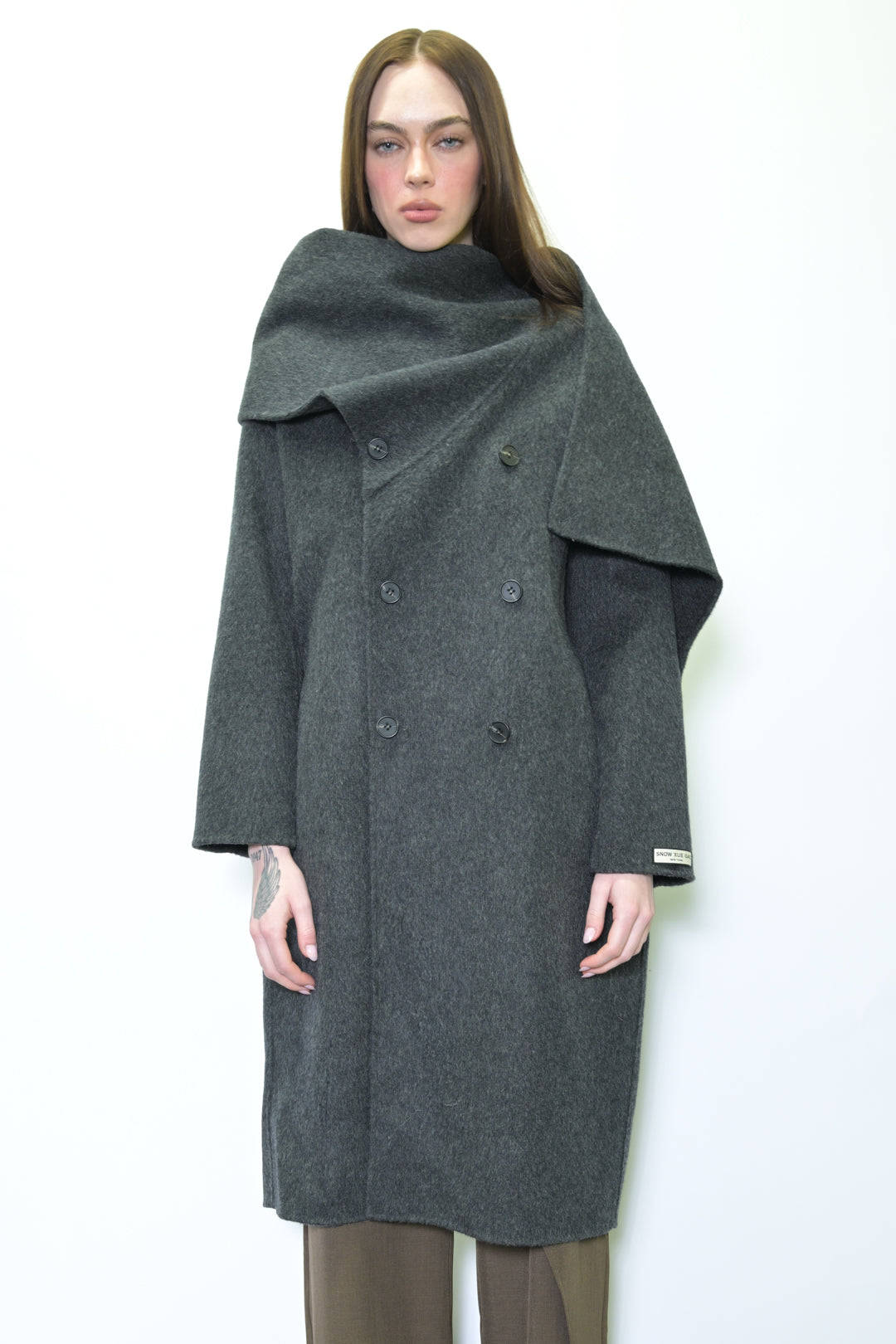 100% Merino Wool Gray Scarf Coat