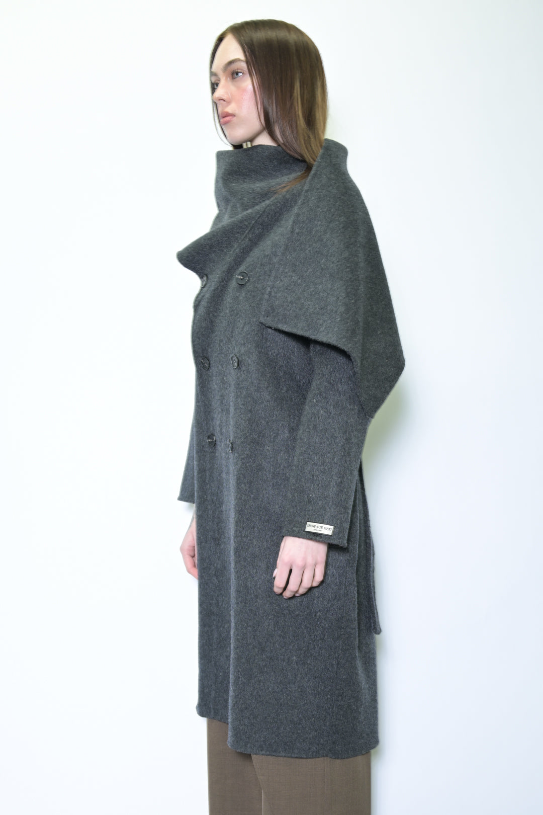100% Merino Wool Gray Scarf Coat