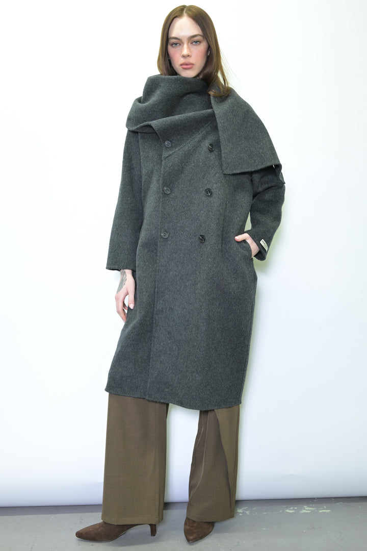 100% Merino Wool Gray Scarf Coat