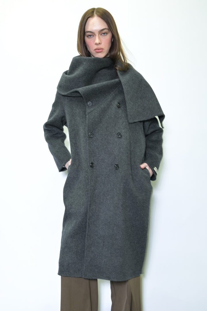 100% Merino Wool Gray Scarf Coat