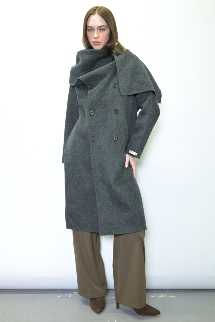 100% Merino Wool Gray Scarf Coat