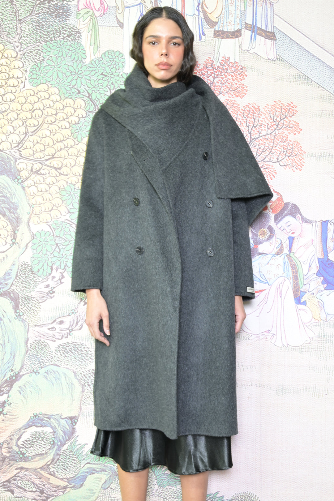 100% Merino Wool Gray Scarf Coat