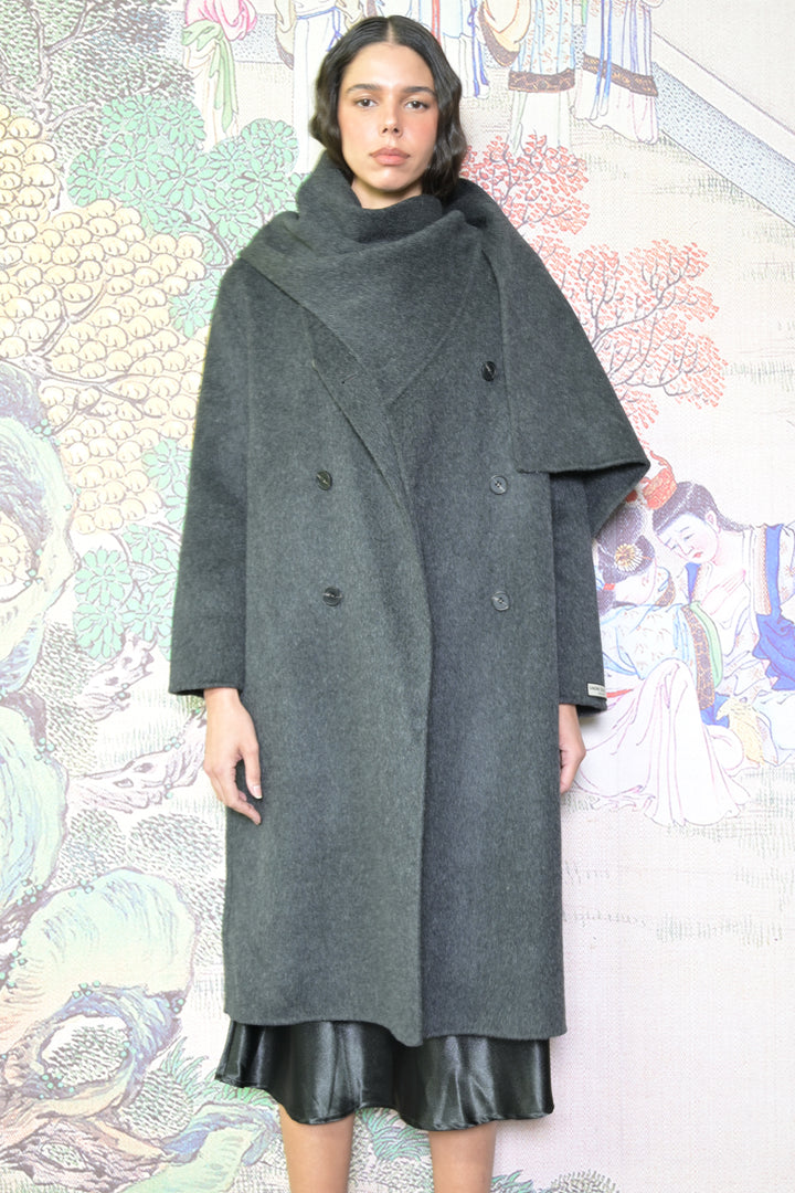 100% Merino Wool Gray Scarf Coat
