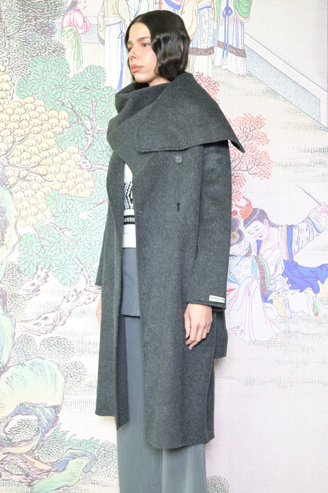 100% Merino Wool Gray Scarf Coat