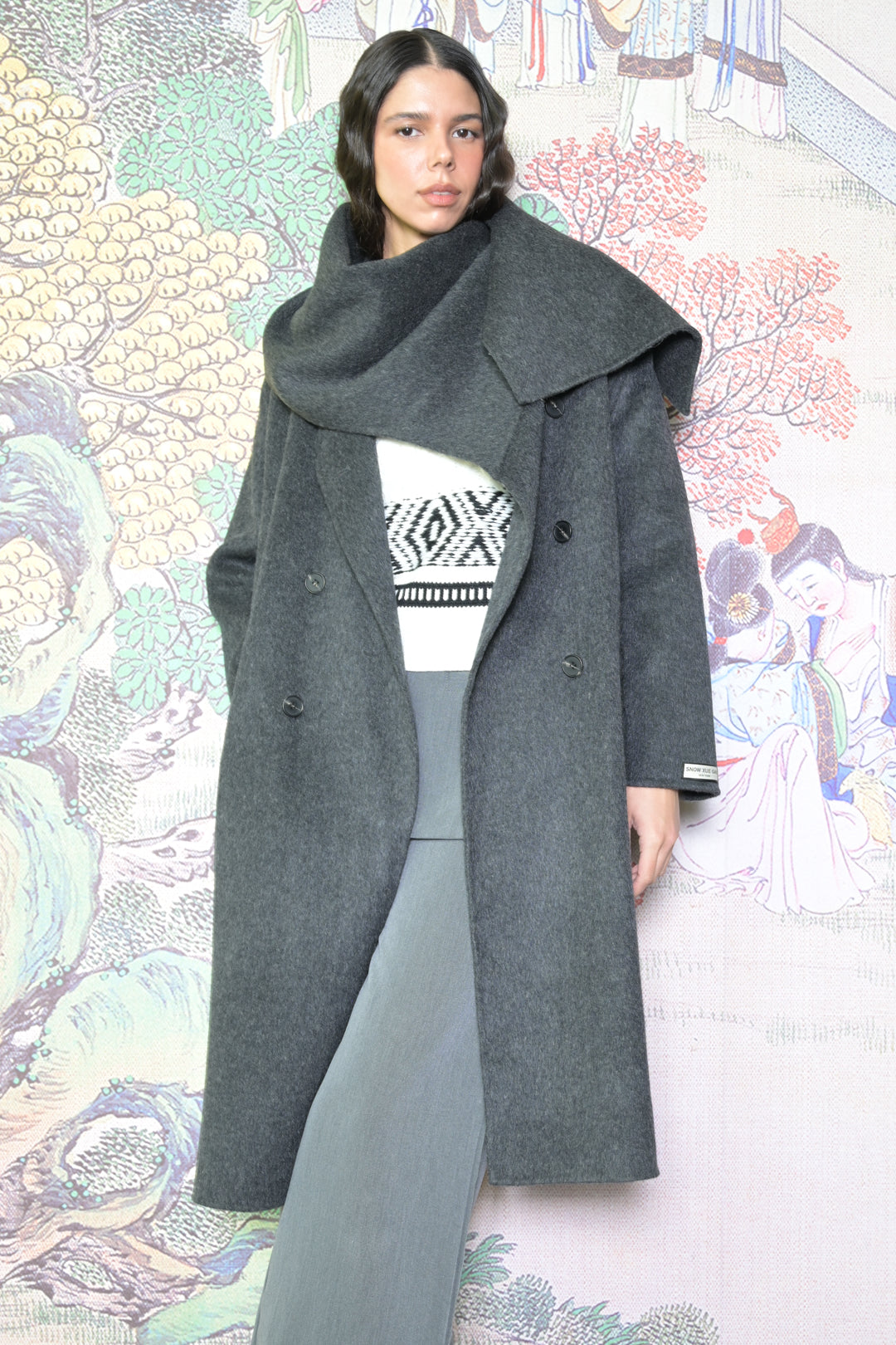 100% Merino Wool Gray Scarf Coat