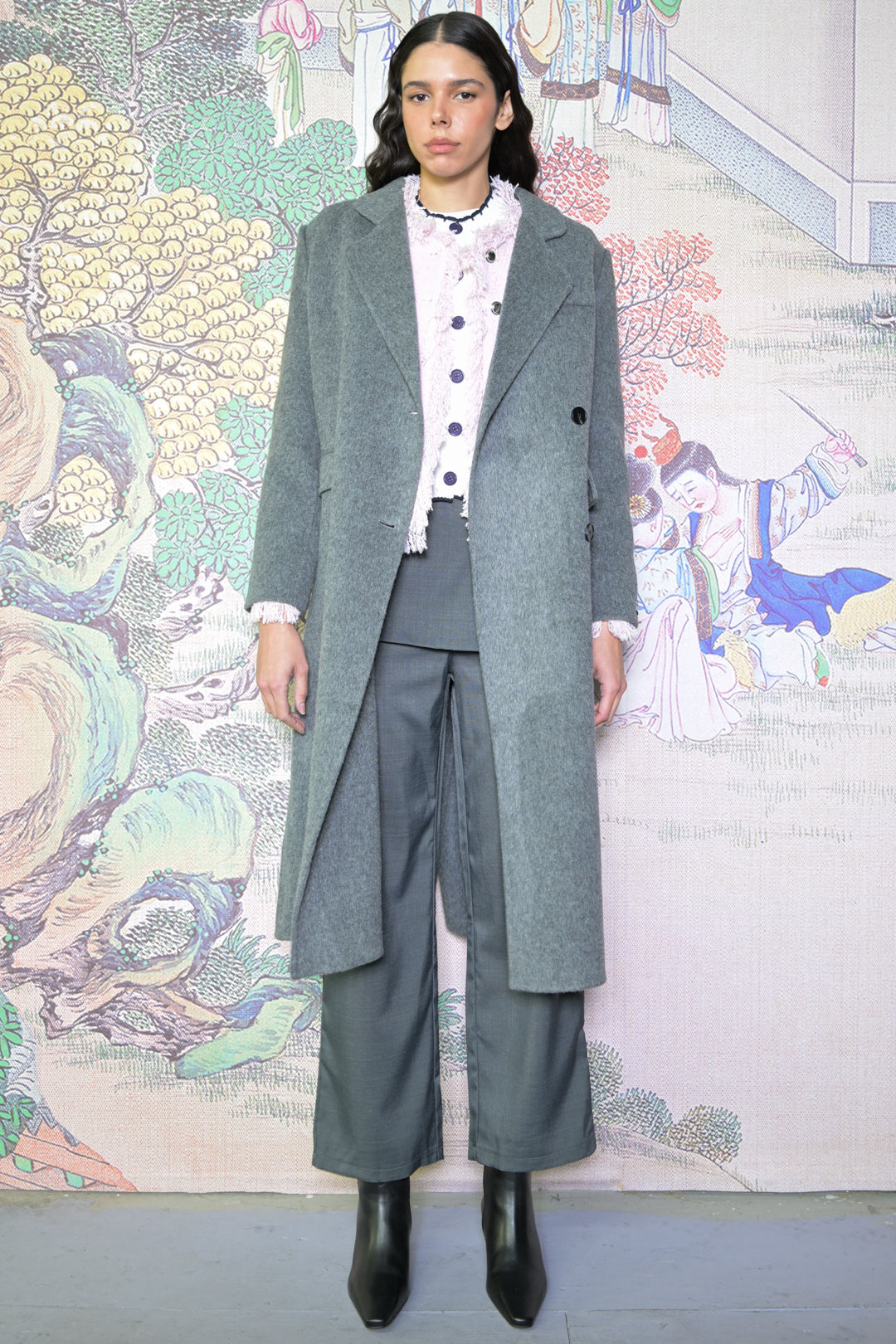 100% Merino Wool Grey Tailored Coat