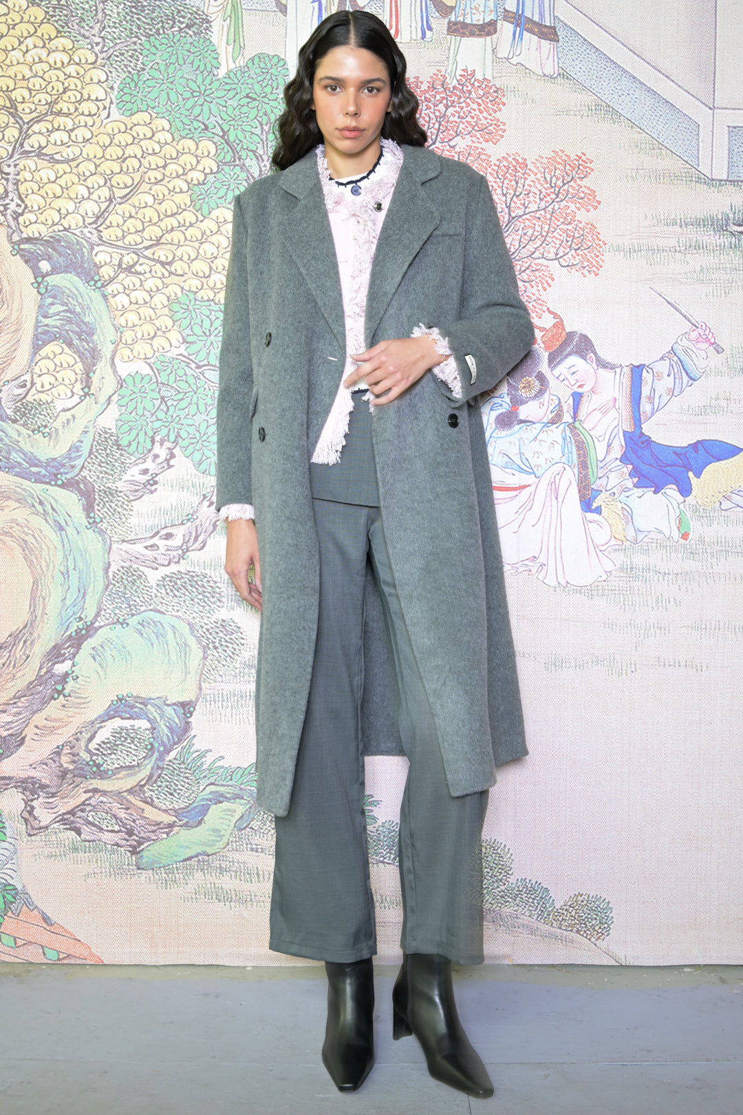 100% Merino Wool Grey Tailored Coat