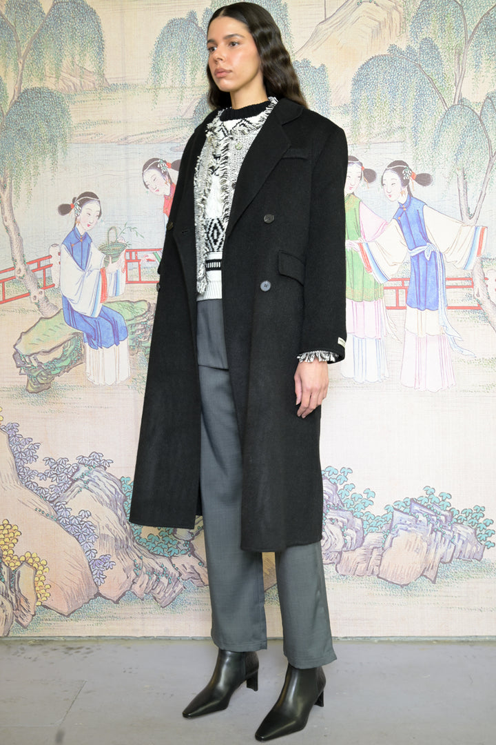 100% Merino Wool Black Tailored Coat