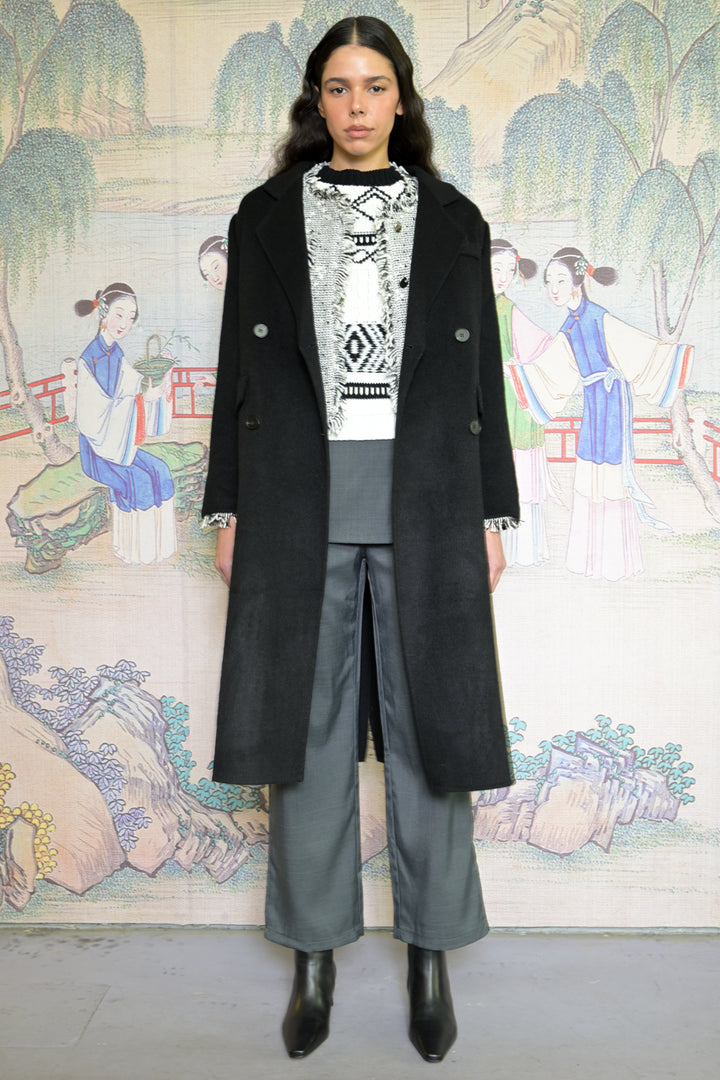 100% Merino Wool Black Tailored Coat