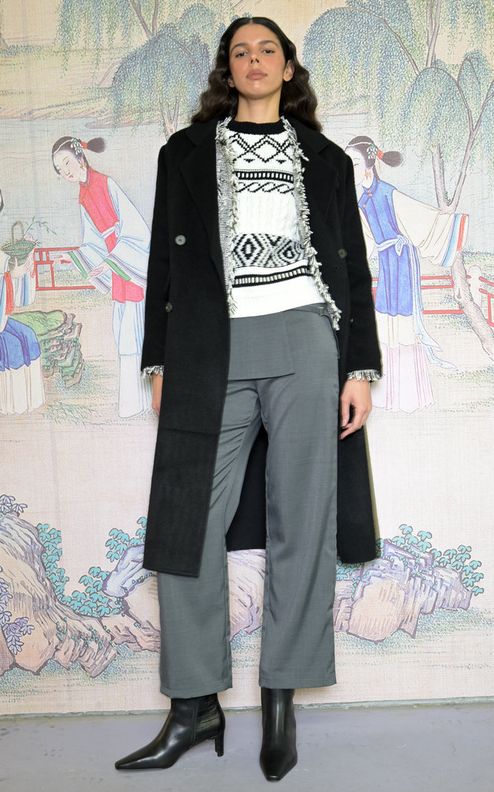 100% Merino Wool Black Tailored Coat