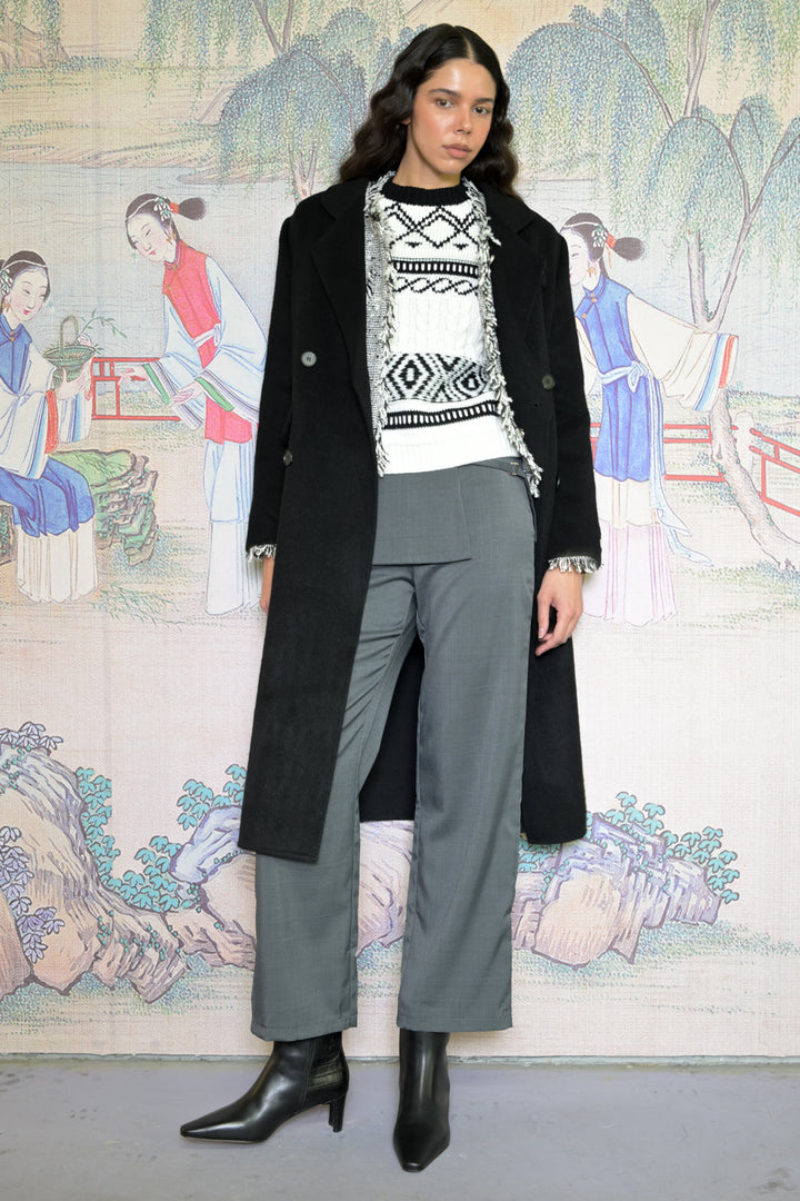 100% Merino Wool Black Tailored Coat