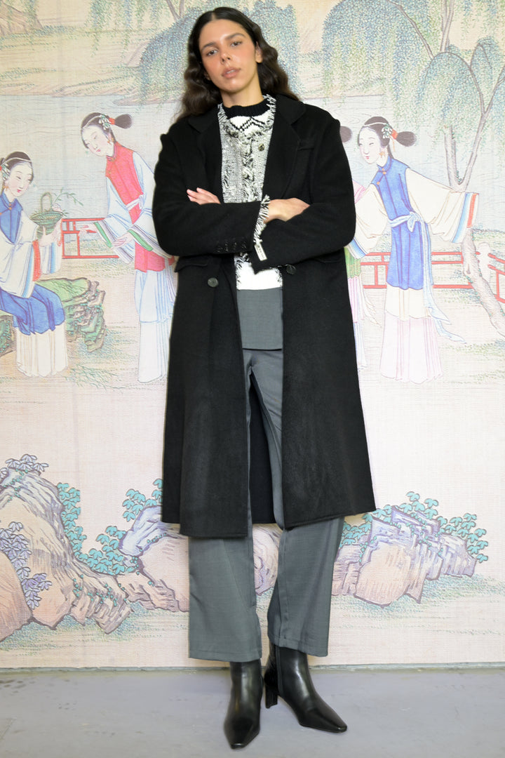 100% Merino Wool Black Tailored Coat