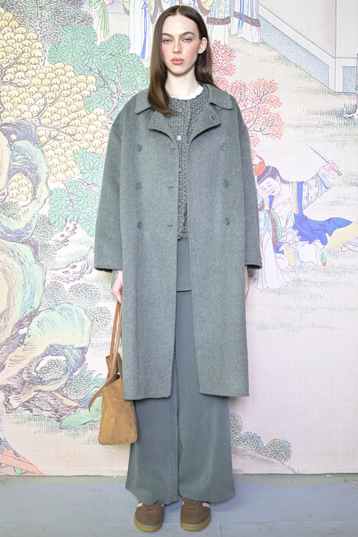 100% Merino Wool Gray Drop Shoulder Coat