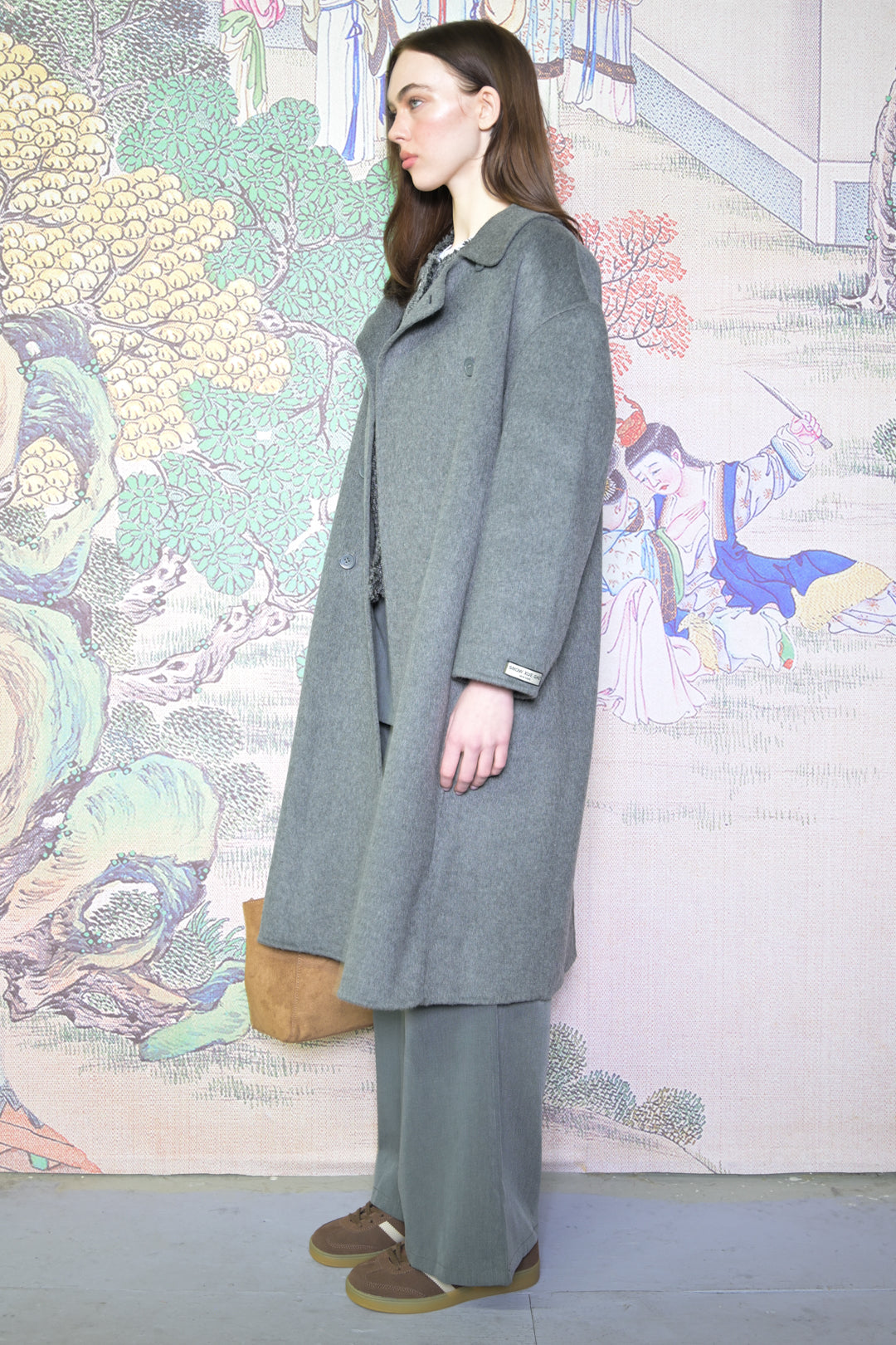 100% Merino Wool Gray Drop Shoulder Coat