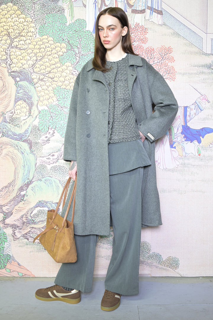 100% Merino Wool Gray Drop Shoulder Coat