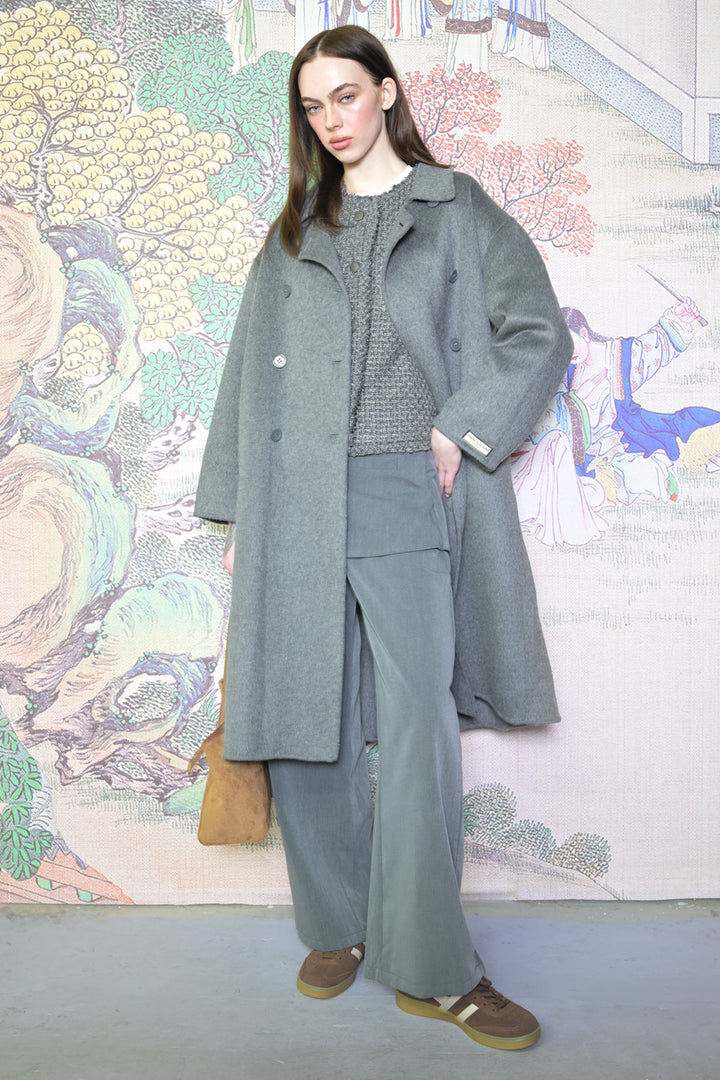 100% Merino Wool Gray Drop Shoulder Coat