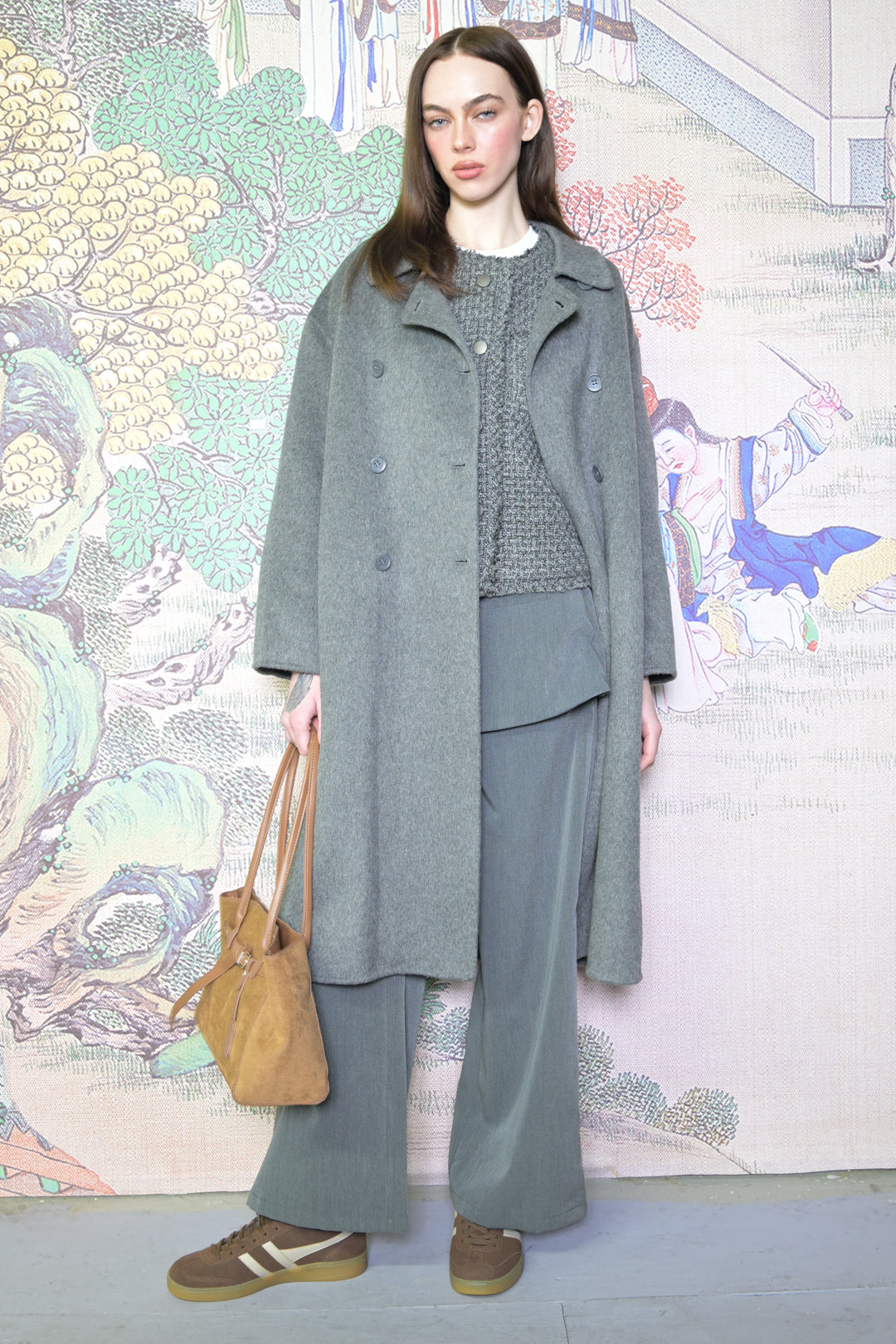 100% Merino Wool Gray Drop Shoulder Coat