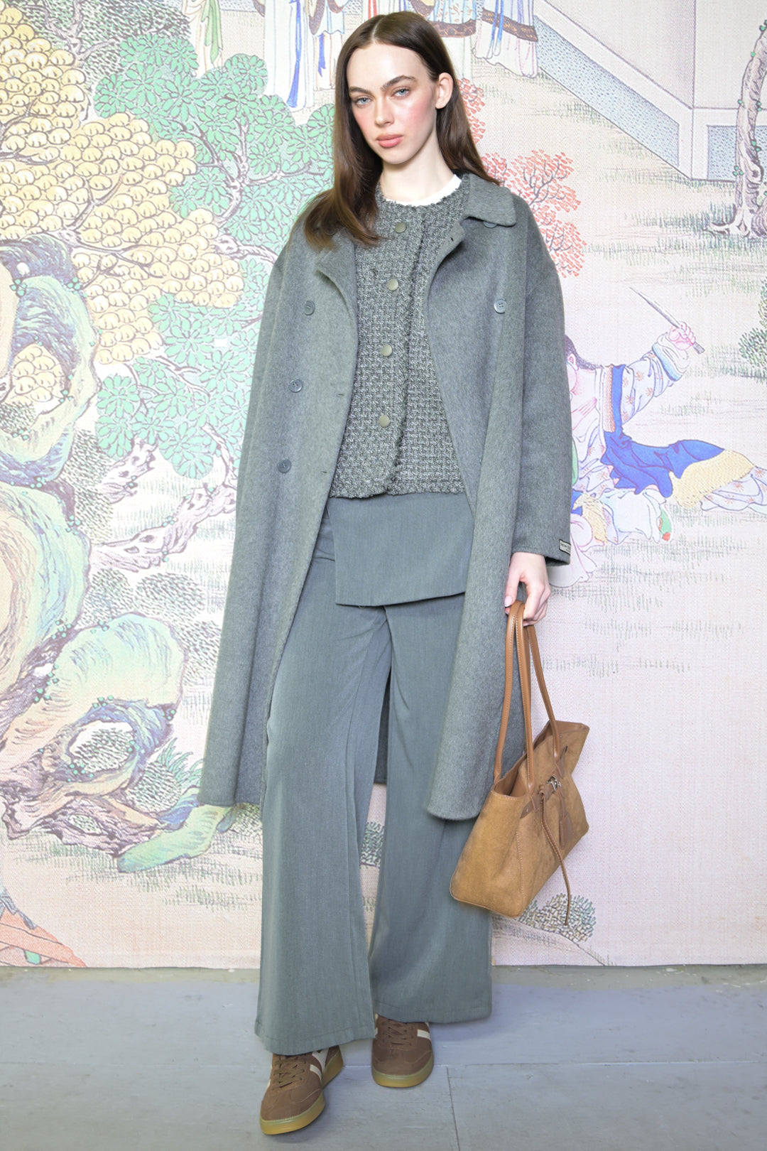 100% Merino Wool Gray Drop Shoulder Coat