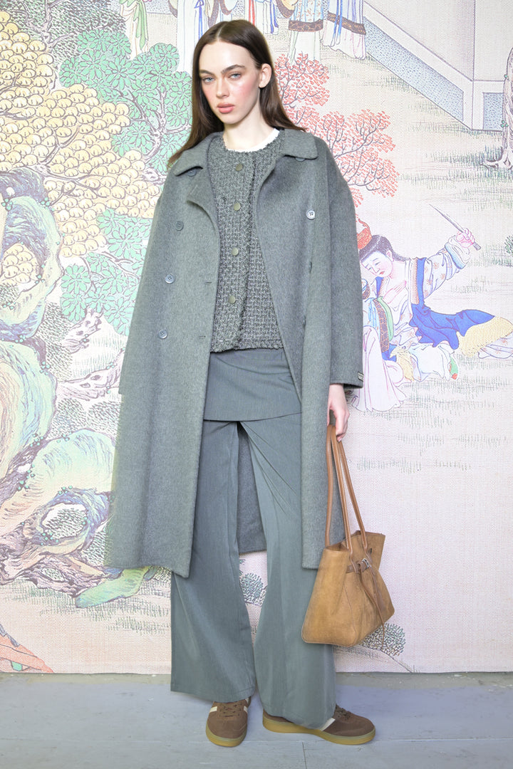 100% Merino Wool Gray Drop Shoulder Coat