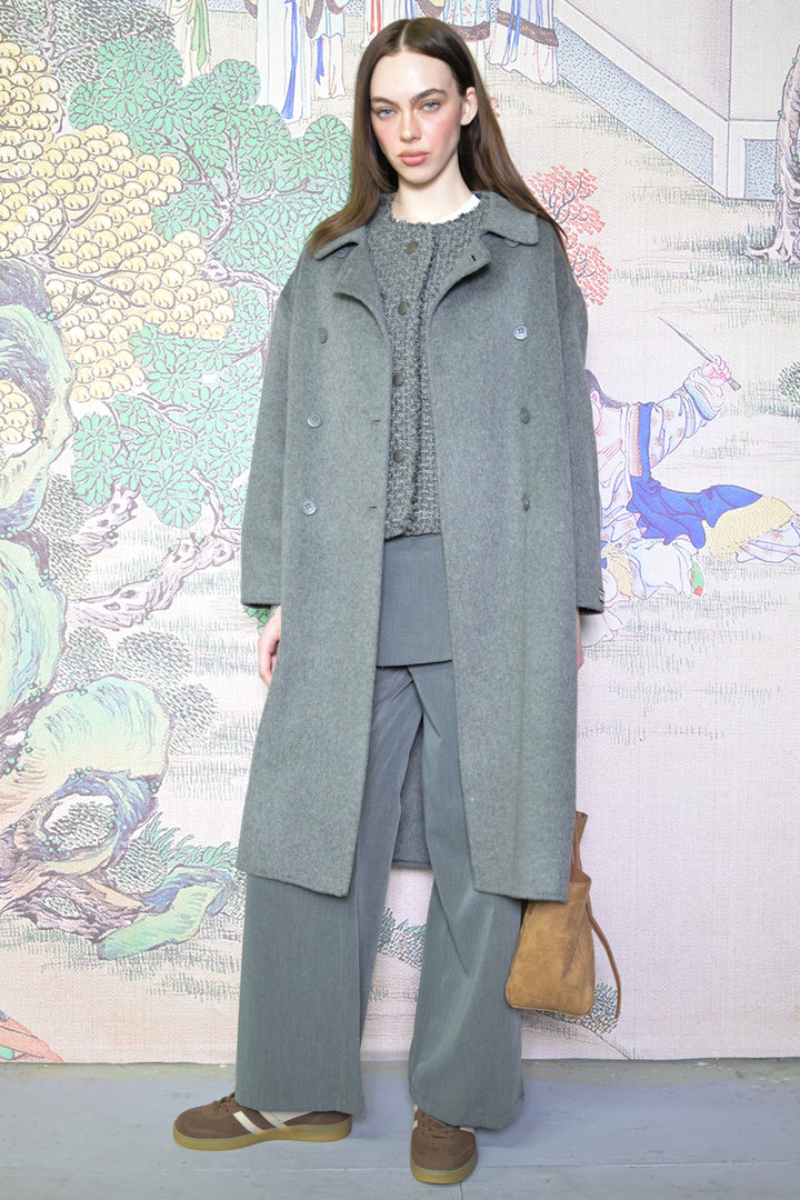 100% Merino Wool Gray Drop Shoulder Coat