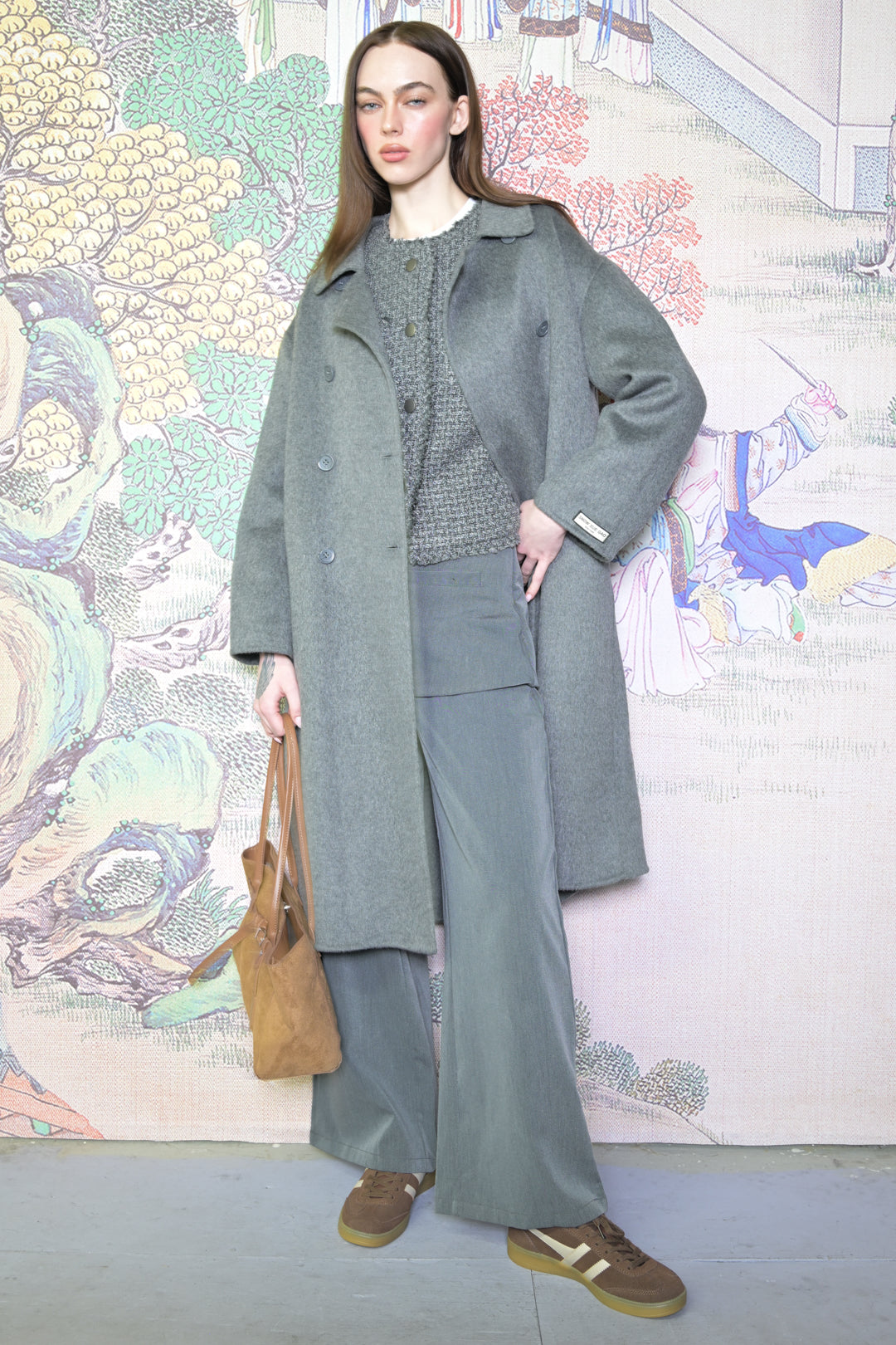 100% Merino Wool Gray Drop Shoulder Coat