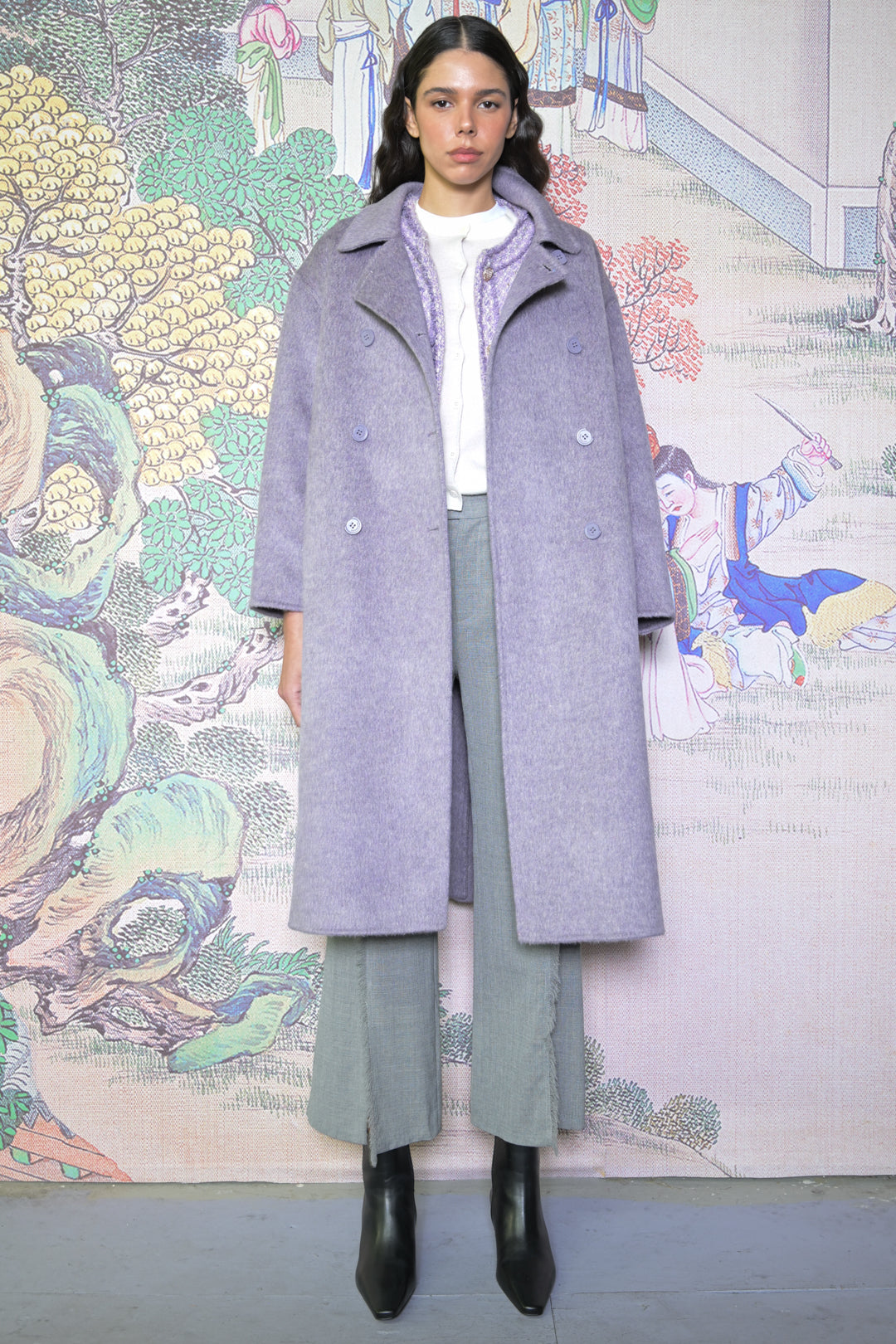 100% Merino Wool Lavender Drop Shoulder Coat
