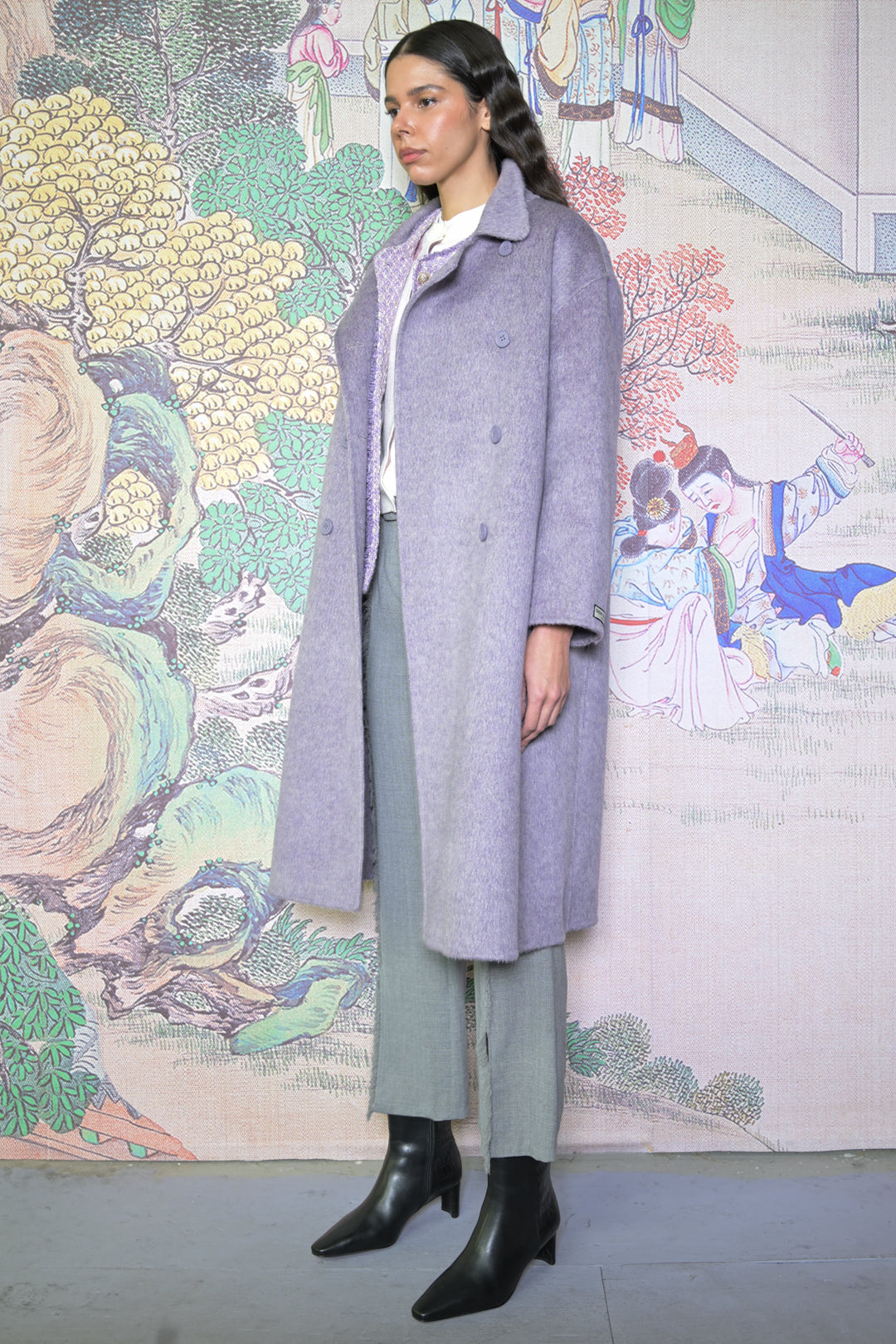 100% Merino Wool Lavender Drop Shoulder Coat