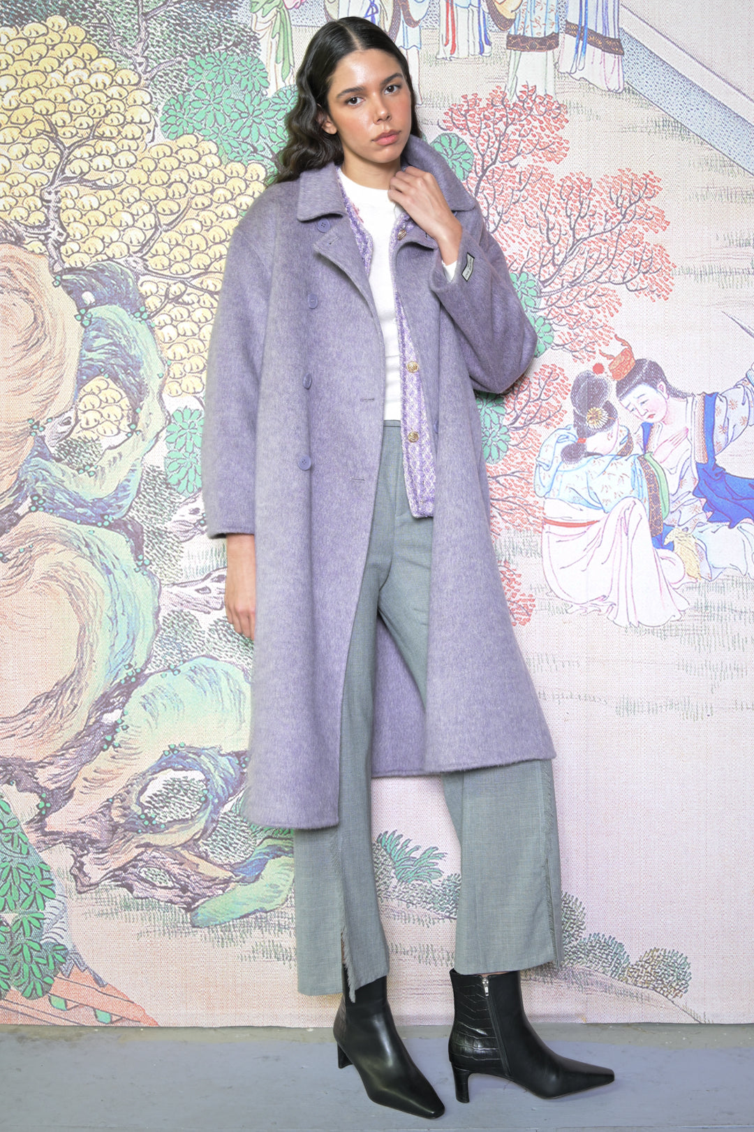 100% Merino Wool Lavender Drop Shoulder Coat