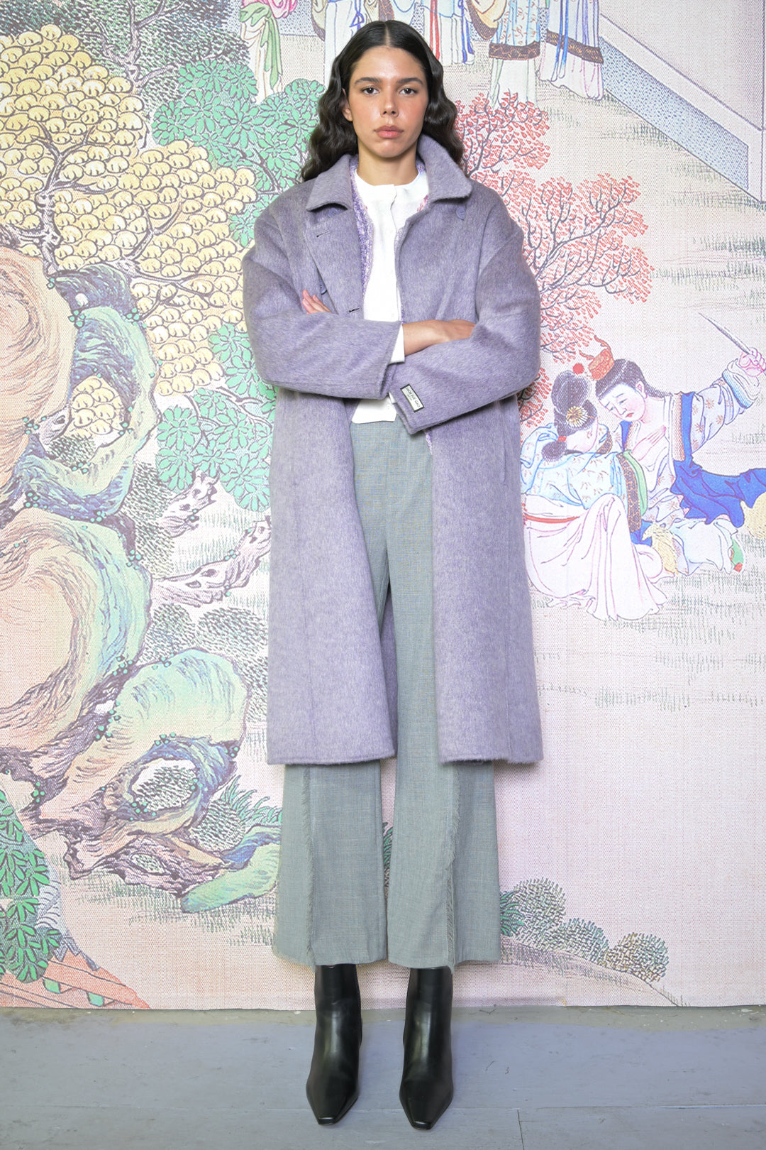 100% Merino Wool Lavender Drop Shoulder Coat