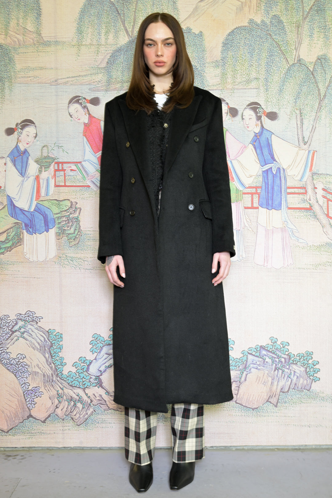 100% Merino Wool Black Structured Long Coat