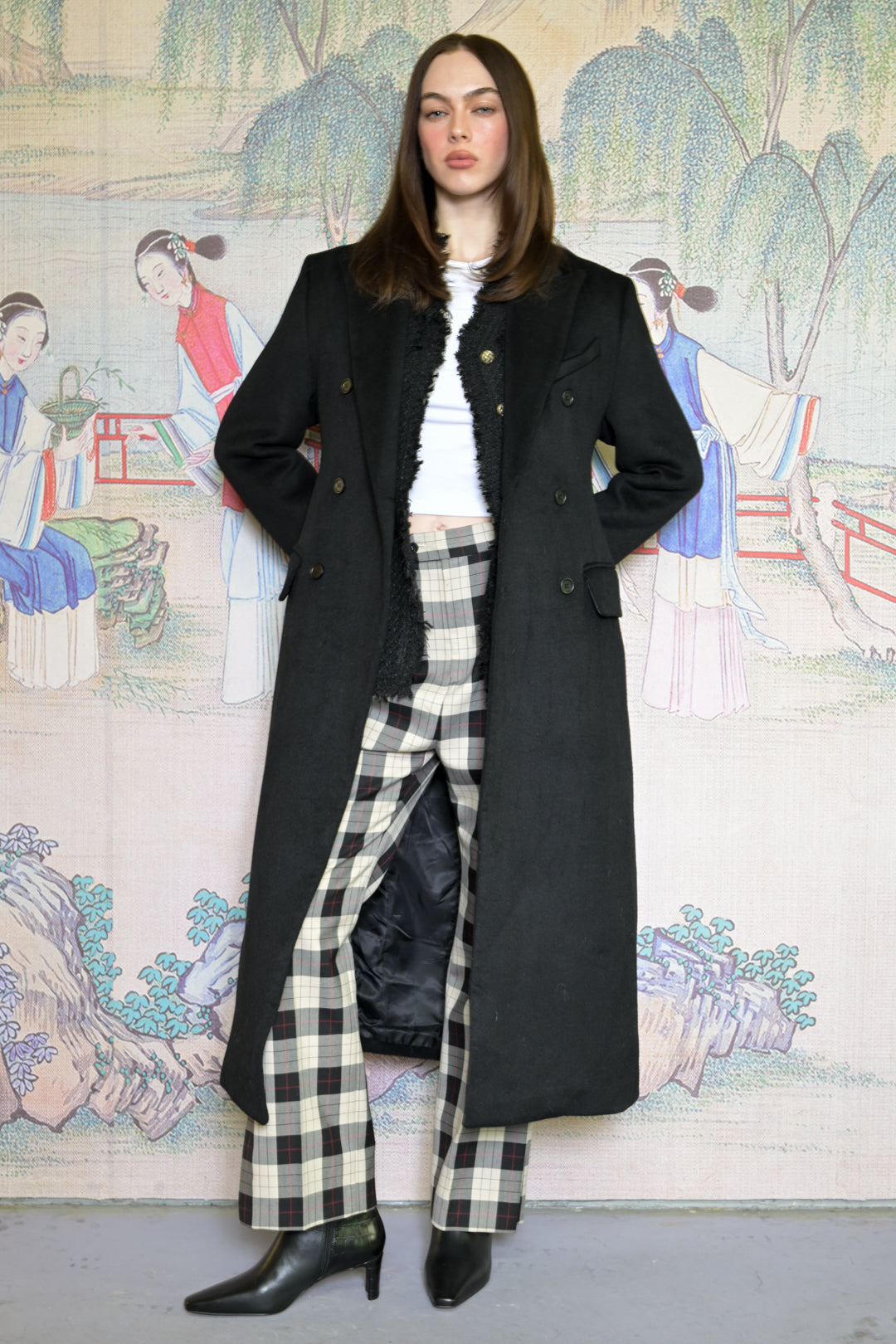 100% Merino Wool Black Structured Long Coat