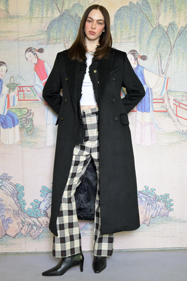 100% Merino Wool Black Structured Long Coat