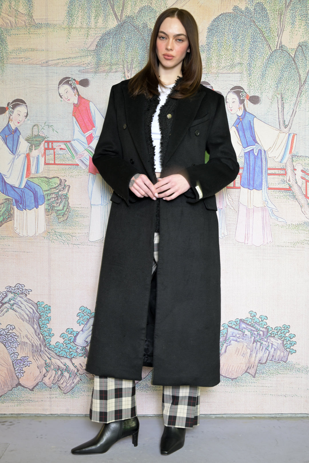 100% Merino Wool Black Structured Long Coat