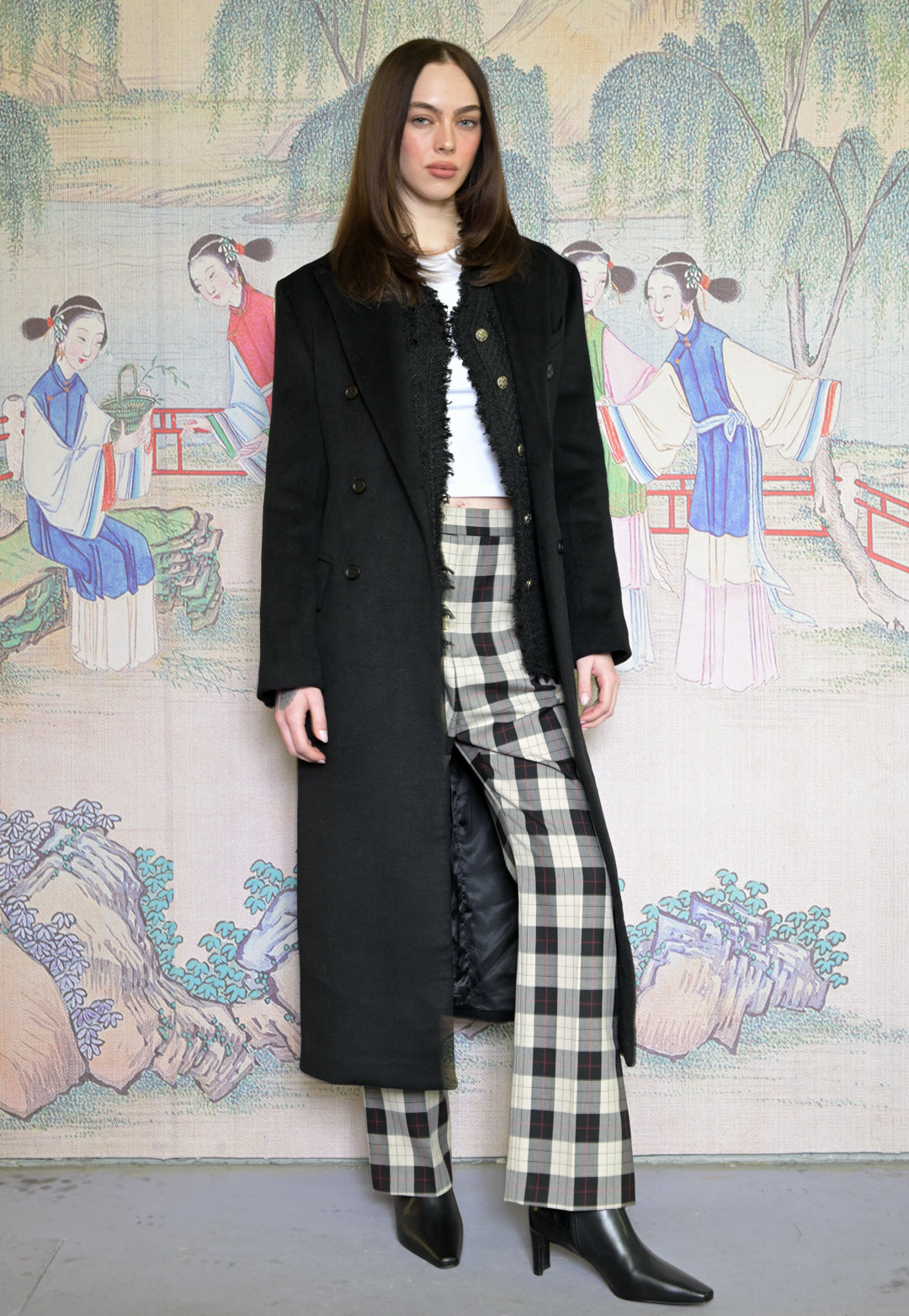 100% Merino Wool Black Structured Long Coat