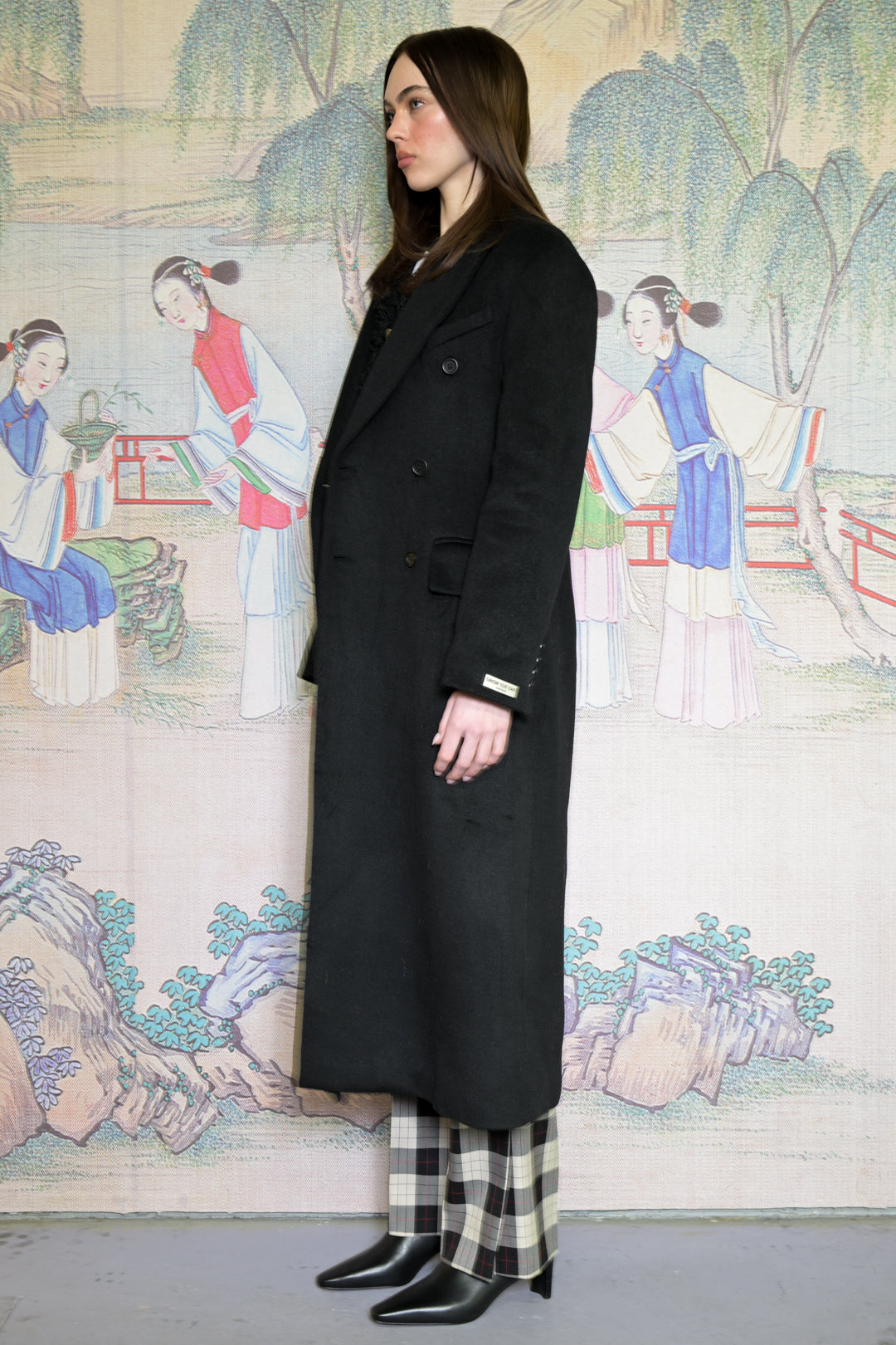100% Merino Wool Black Structured Long Coat