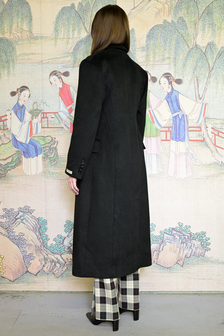 100% Merino Wool Black Structured Long Coat