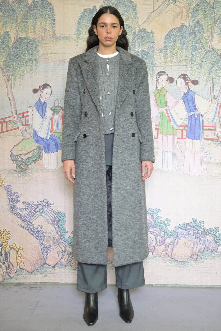 100% Merino Wool Grey Structured Long Coat
