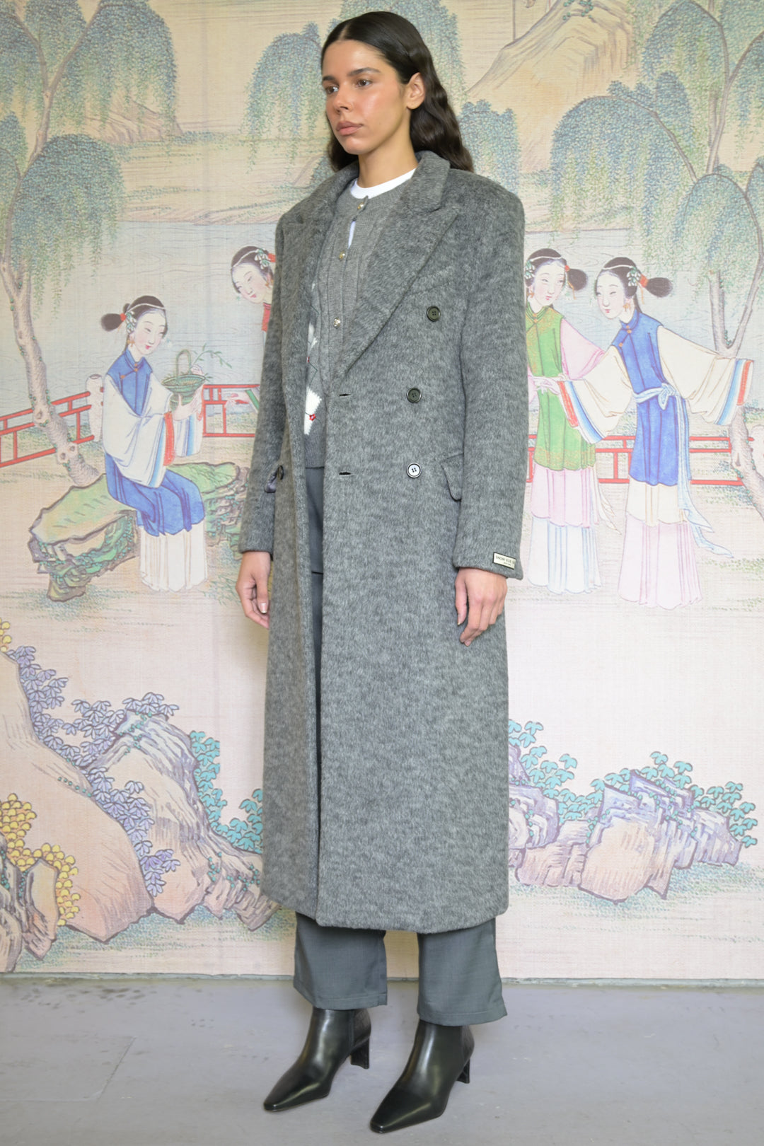100% Merino Wool Grey Structured Long Coat