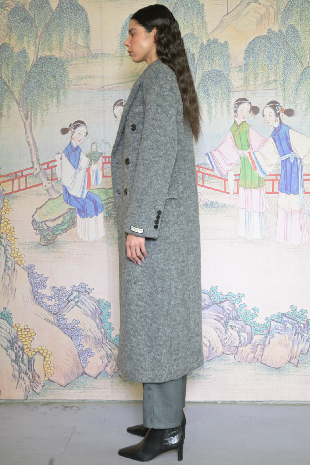 100% Merino Wool Grey Structured Long Coat