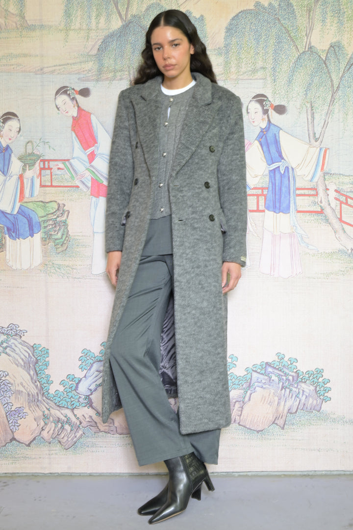 100% Merino Wool Grey Structured Long Coat