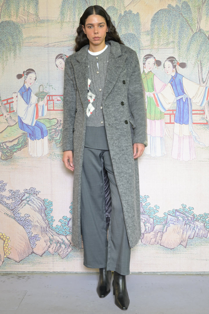 100% Merino Wool Grey Structured Long Coat