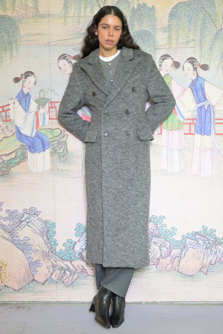 100% Merino Wool Grey Structured Long Coat