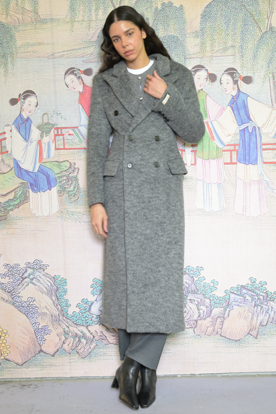 100% Merino Wool Grey Structured Long Coat