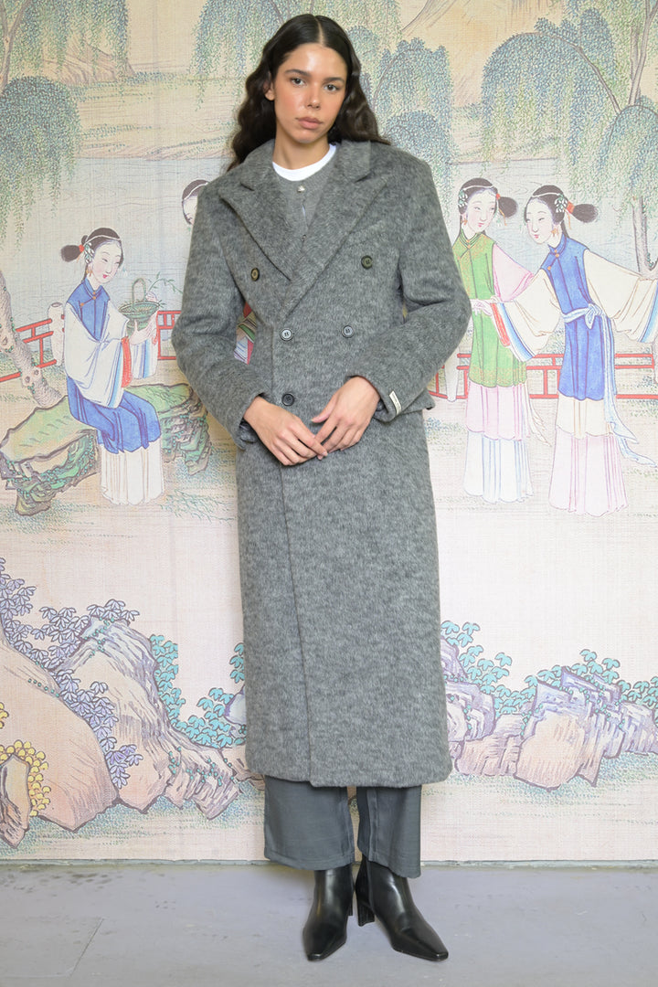 100% Merino Wool Grey Structured Long Coat