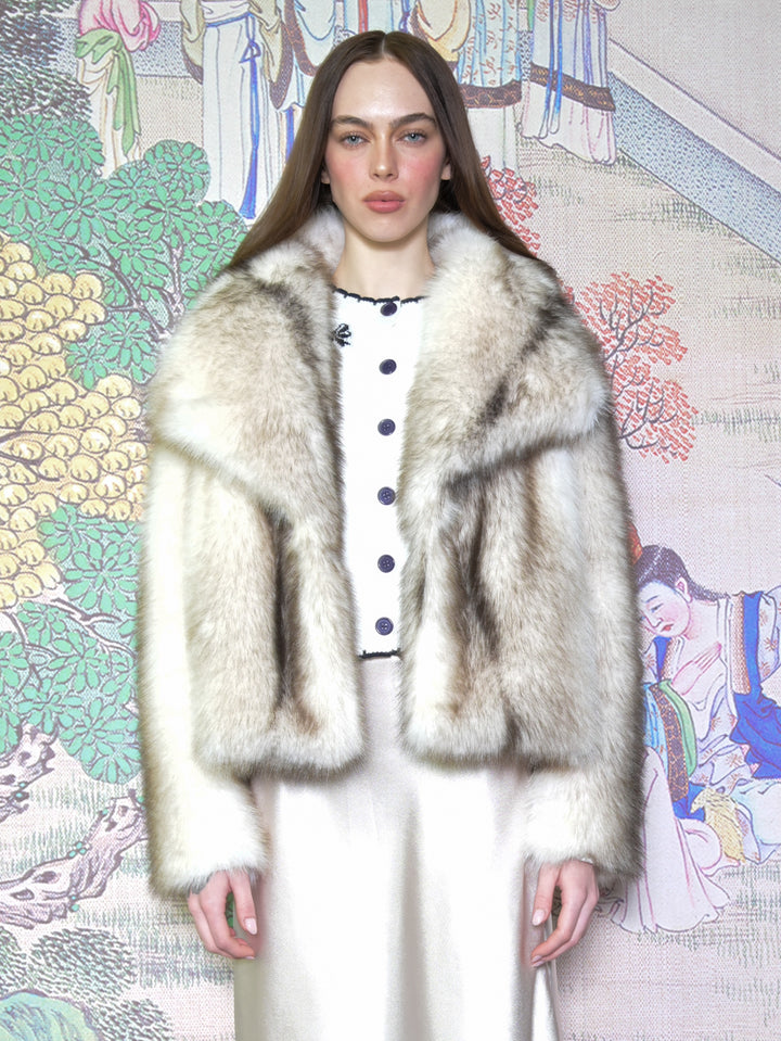 Heavy Wool Faux Fur White Jacket