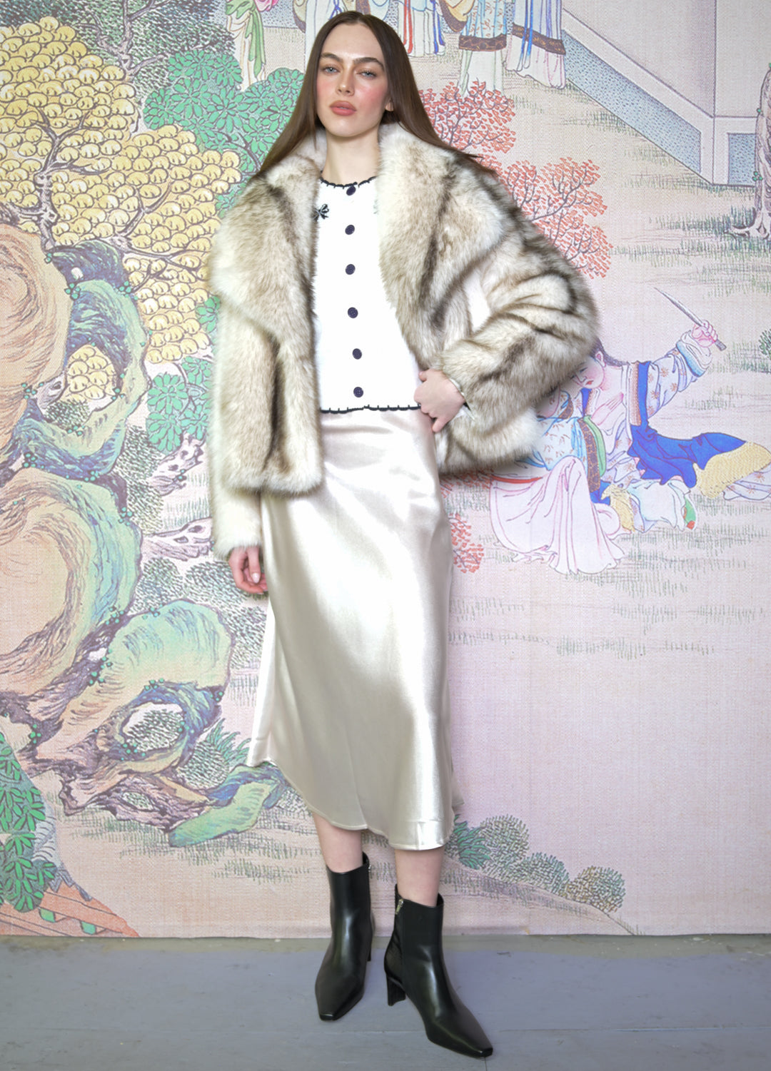 Heavy Wool Faux Fur White Jacket