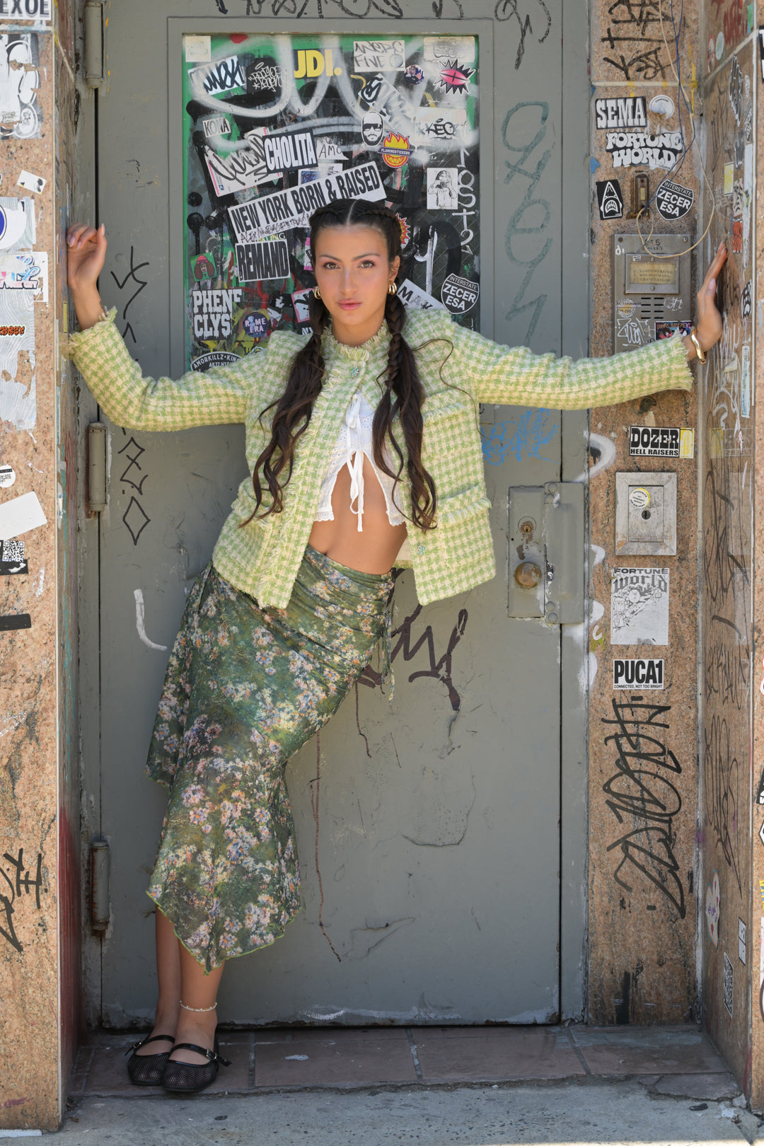 Green Wool Houndstooth Blazer